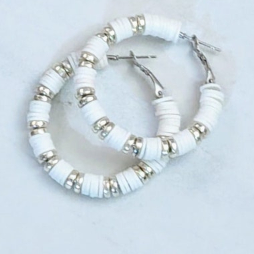 Elegant White and Silver Hoop Earrings